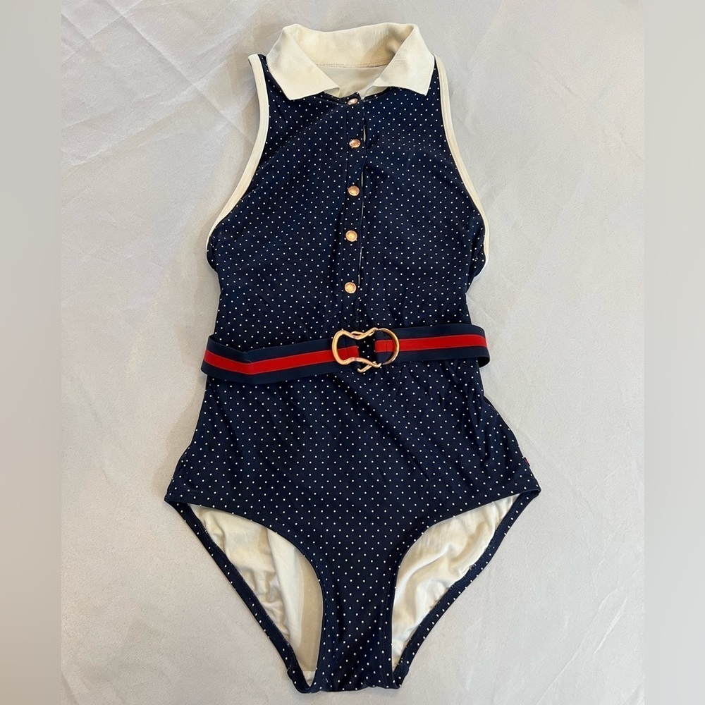 TOMMY HILFIGER Women’s Racerback, Collared and Belted Bathing Suit, Size 6